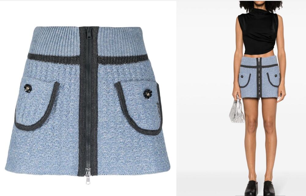 CORMIO Blue Gray Mini Skirt Cotton Wool Knit Two-Way Zip Straight Hem NEW Sz 40